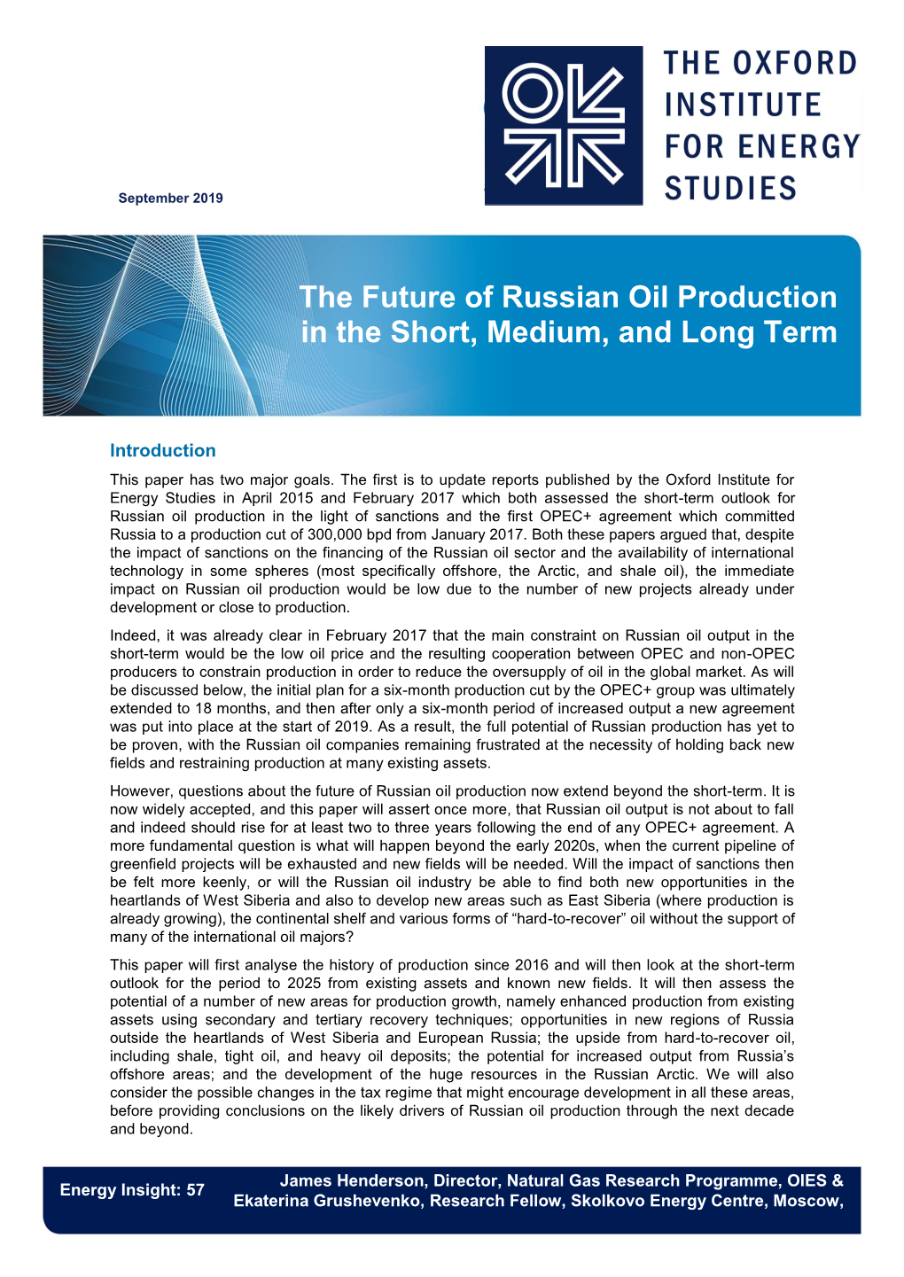 The Future of Russian Oil Production in the Short, Medium, and Long Term