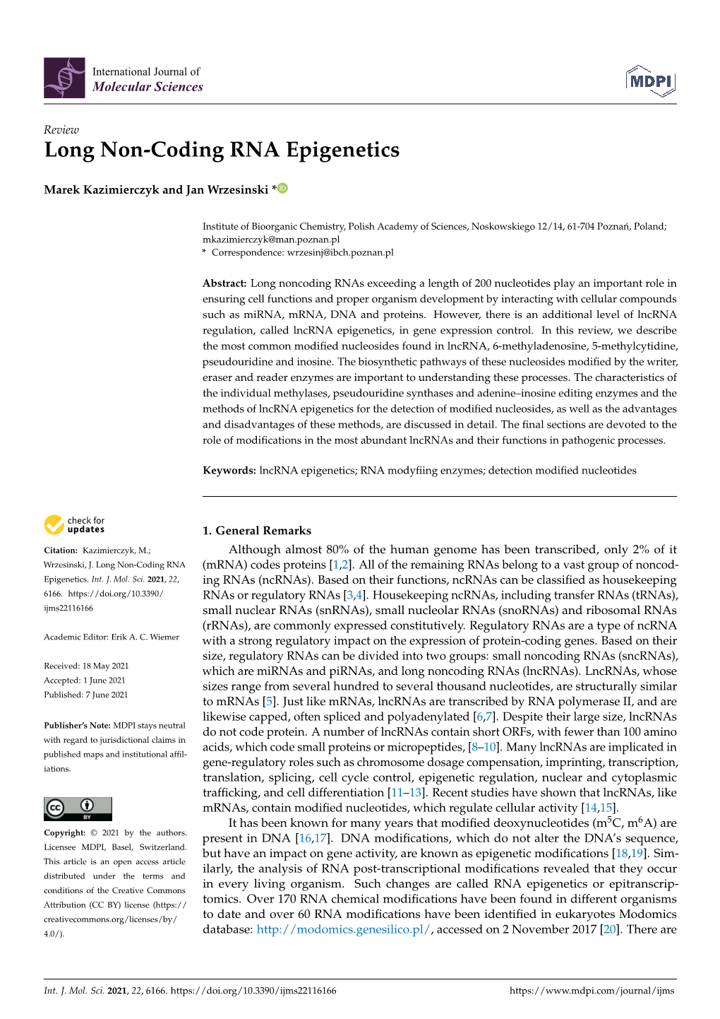 Long Non-Coding RNA Epigenetics