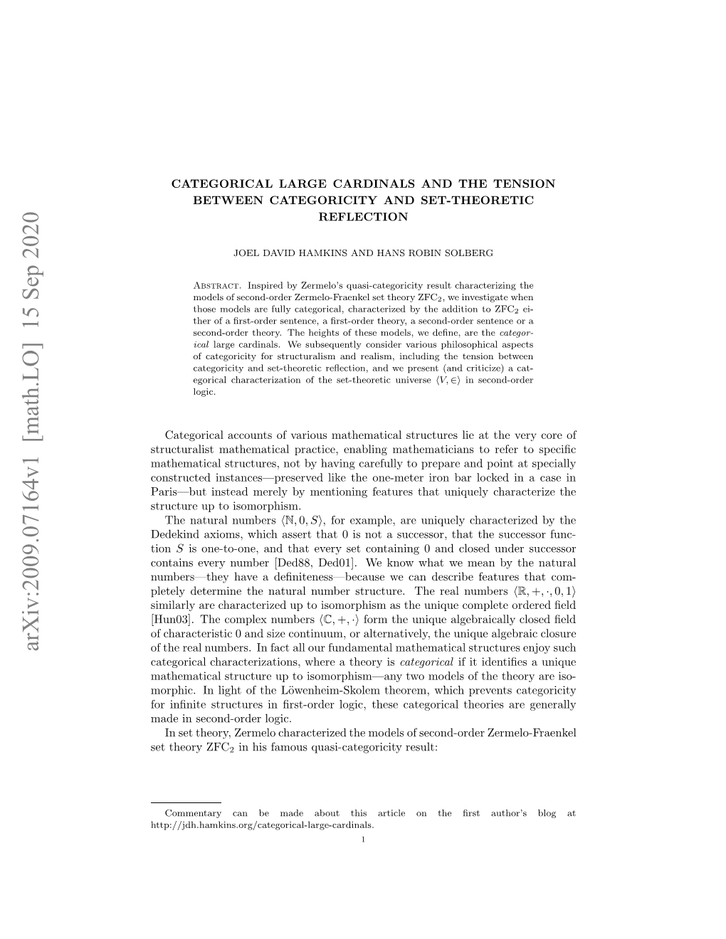 Arxiv:2009.07164V1 [Math.LO] 15 Sep 2020 Ai—U Nta Eeyb Etoigfaue Htuiul Char Uniquely That Isomorphism