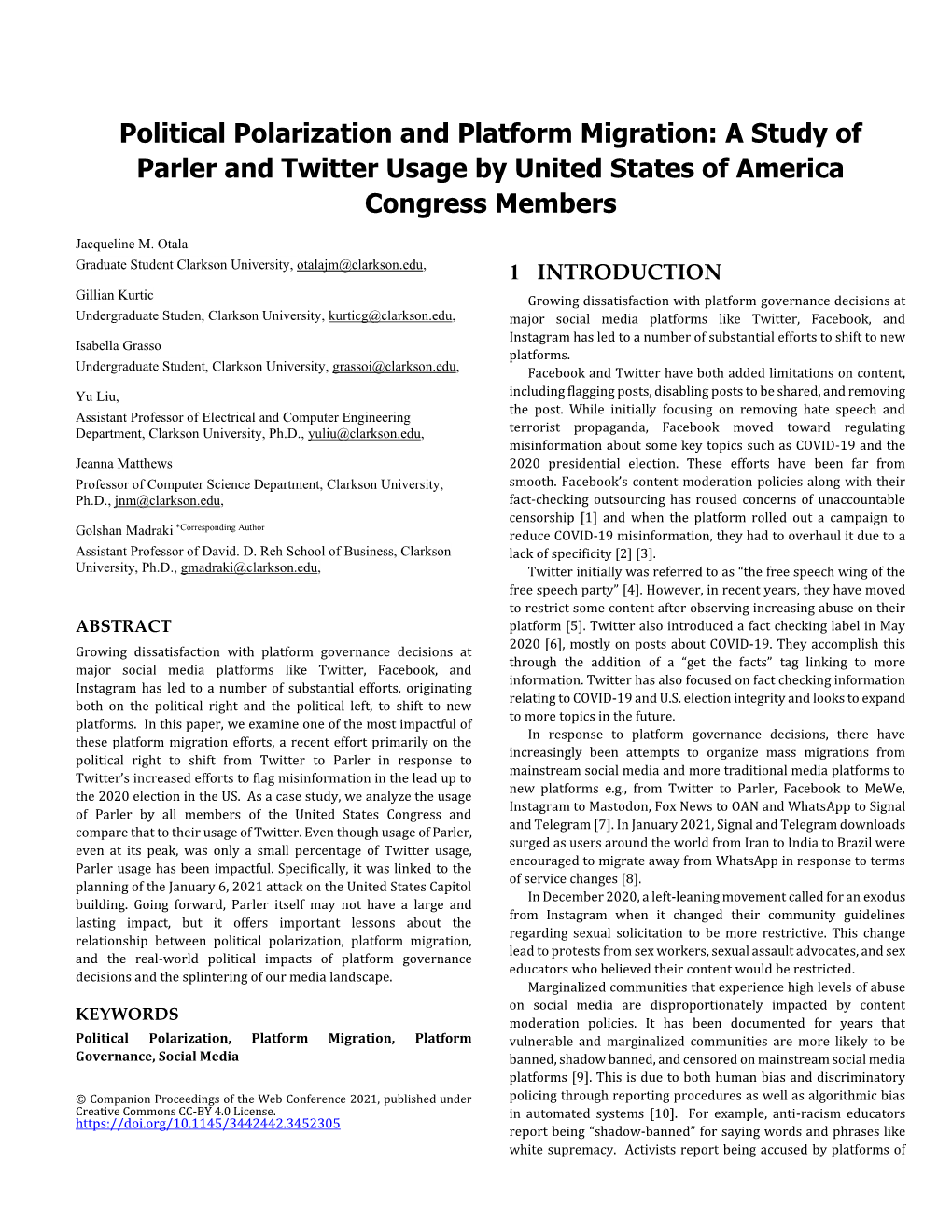 Political Polarization and Platform Migration: a Study of Parler and Twitter Usage by United States of America Congress Members