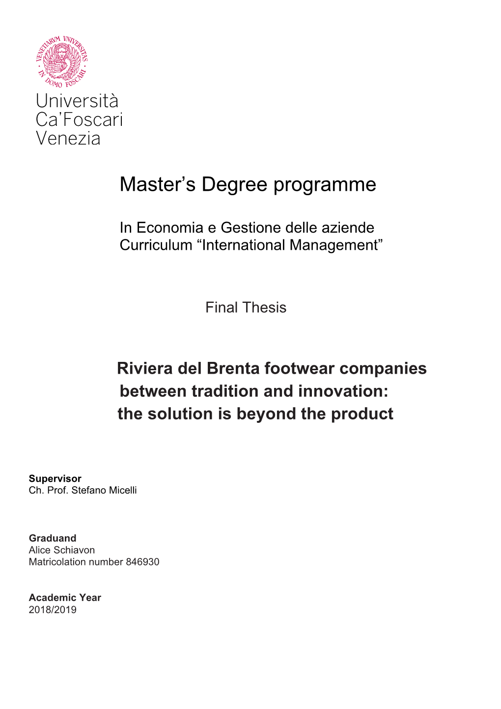 Master's Degree Programme