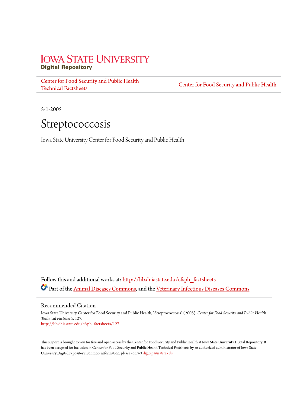 Streptococcosis Iowa State University Center for Food Security and Public Health