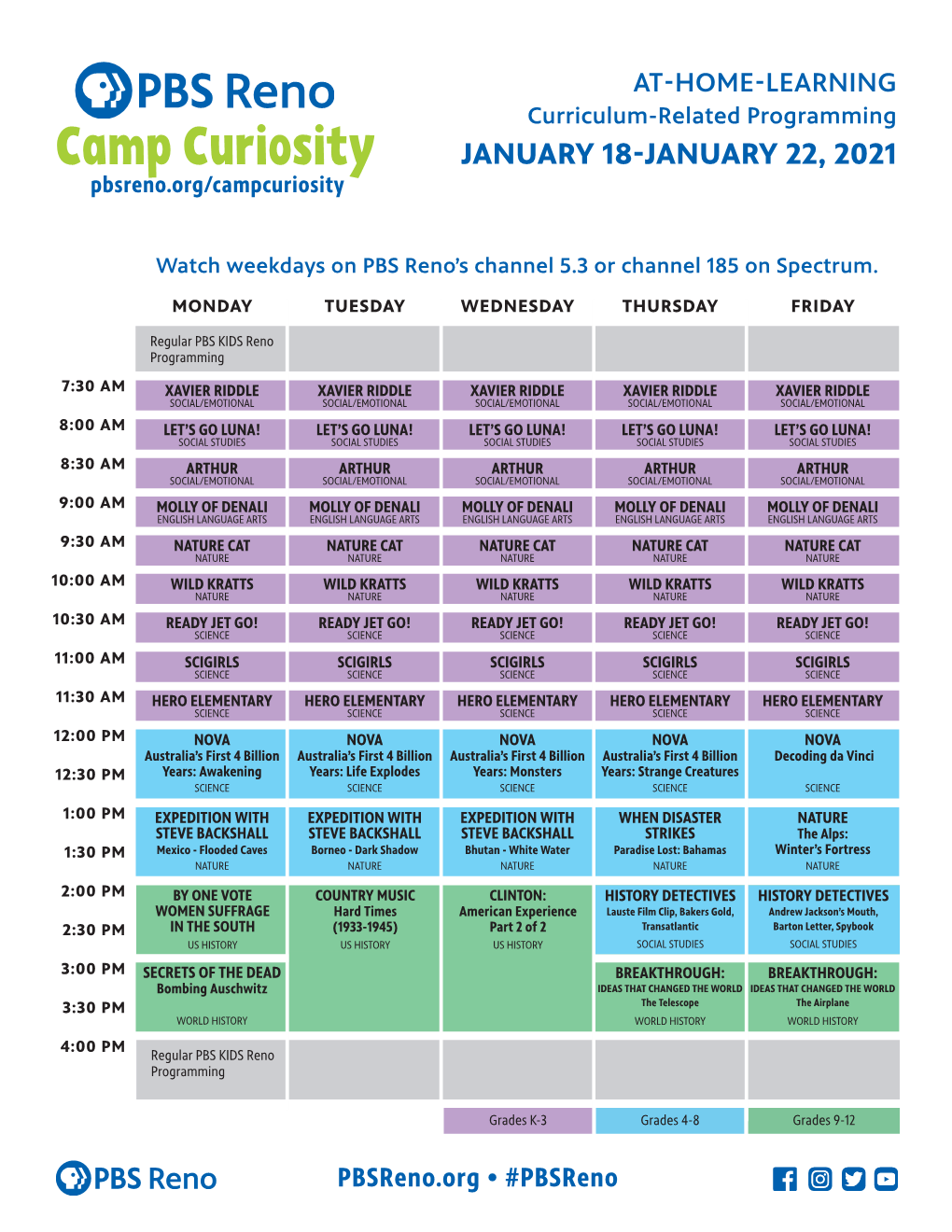 Camp Curiosity JANUARY 18-JANUARY 22, 2021 Pbsreno.Org/Campcuriosity