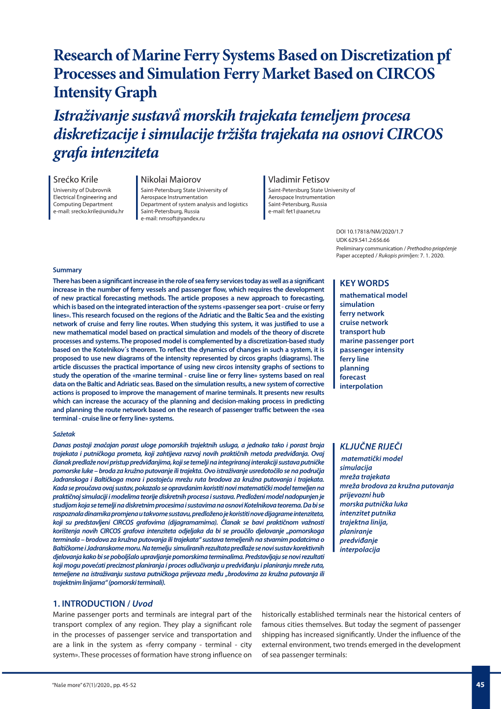 Research of Marine Ferry Systems Based on Discretization Pf