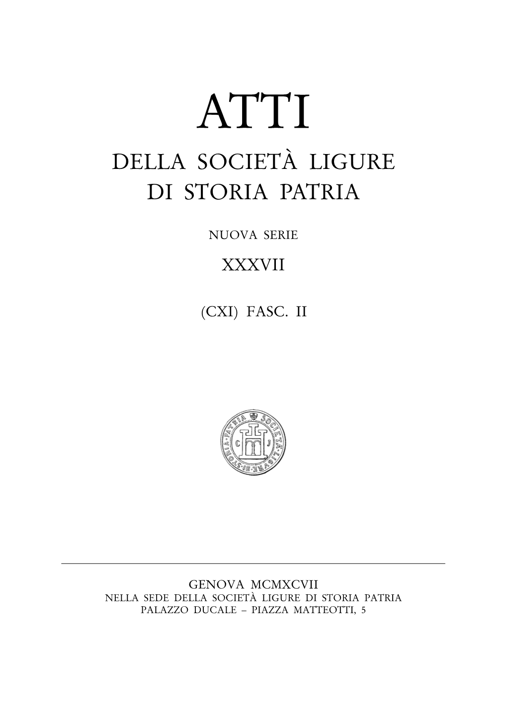 Della Società Ligure Di Storia Patria