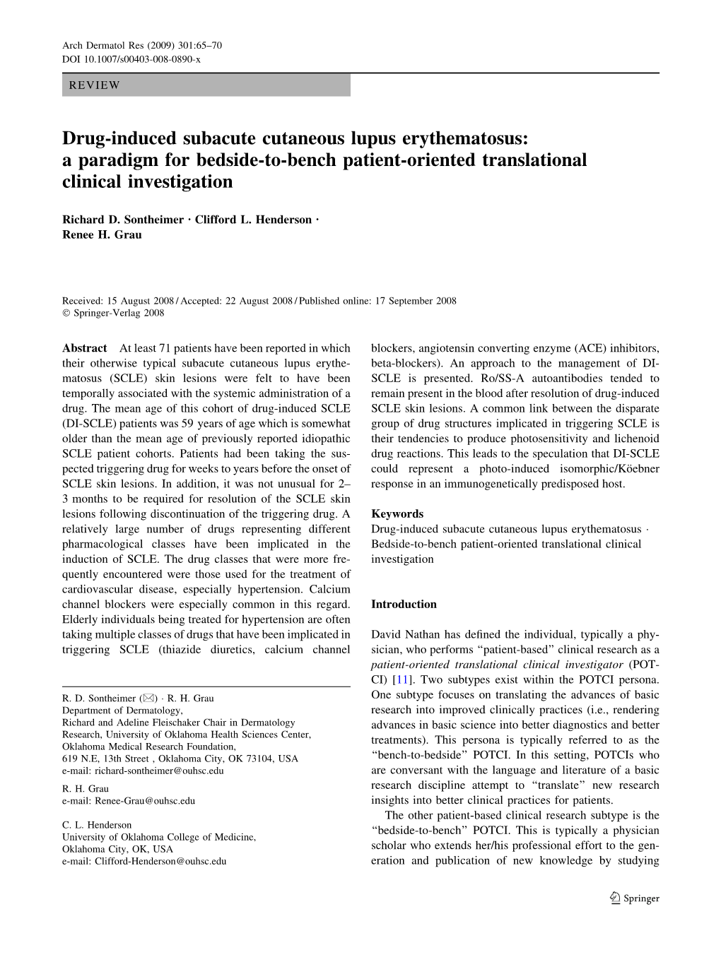 Drug-Induced Subacute Cutaneous Lupus Erythematosus: a Paradigm for Bedside-To-Bench Patient-Oriented Translational Clinical Investigation