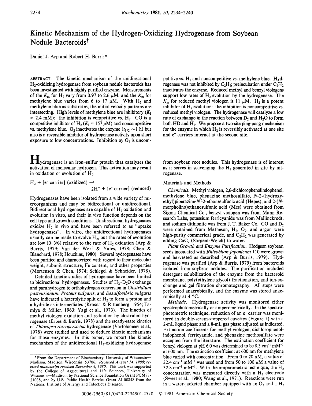 Kinetic Mechanism of the Hydrogen-Oxidizing Hydrogenase from Soybean Nodule Bacteroids?