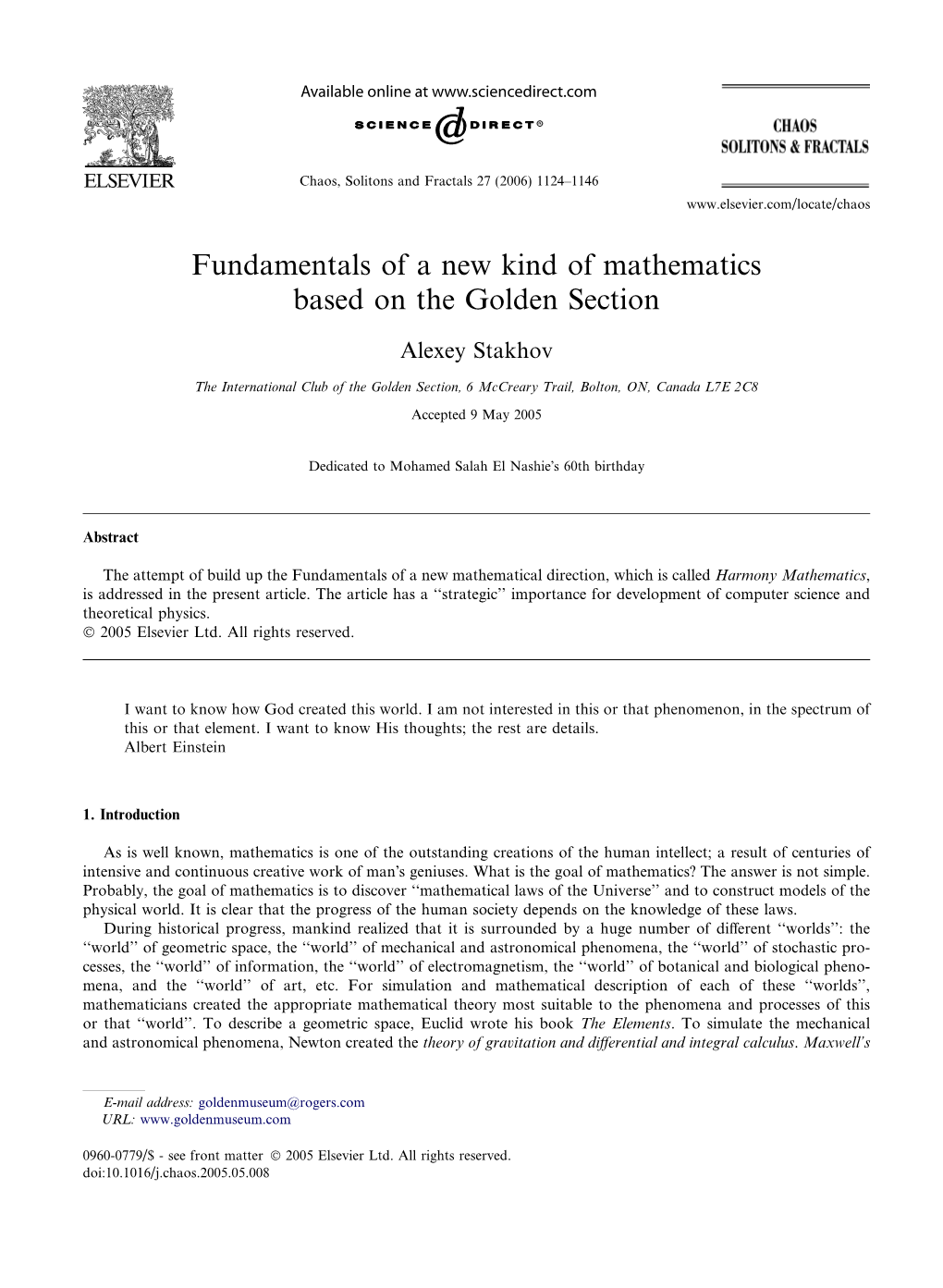 Fundamentals of a New Kind of Mathematics Based on the Golden Section