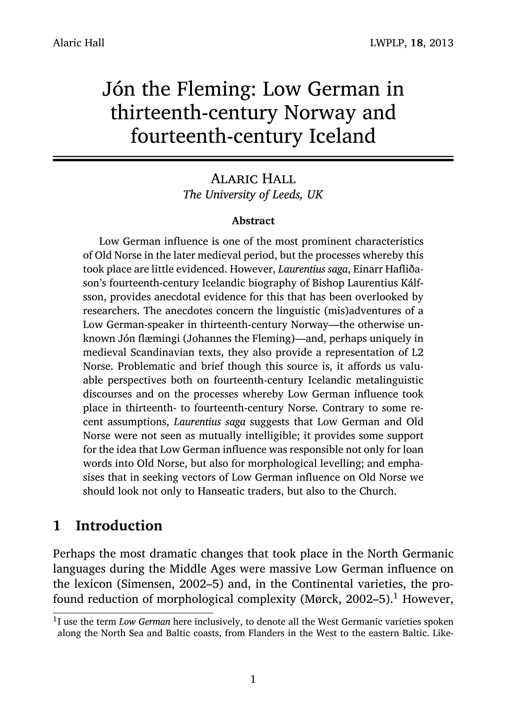 Jón the Fleming: Low German in Thirteenth-Century Norway and Fourteenth-Century Iceland