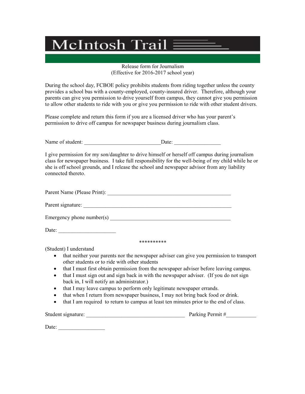 Release Form for Journalism