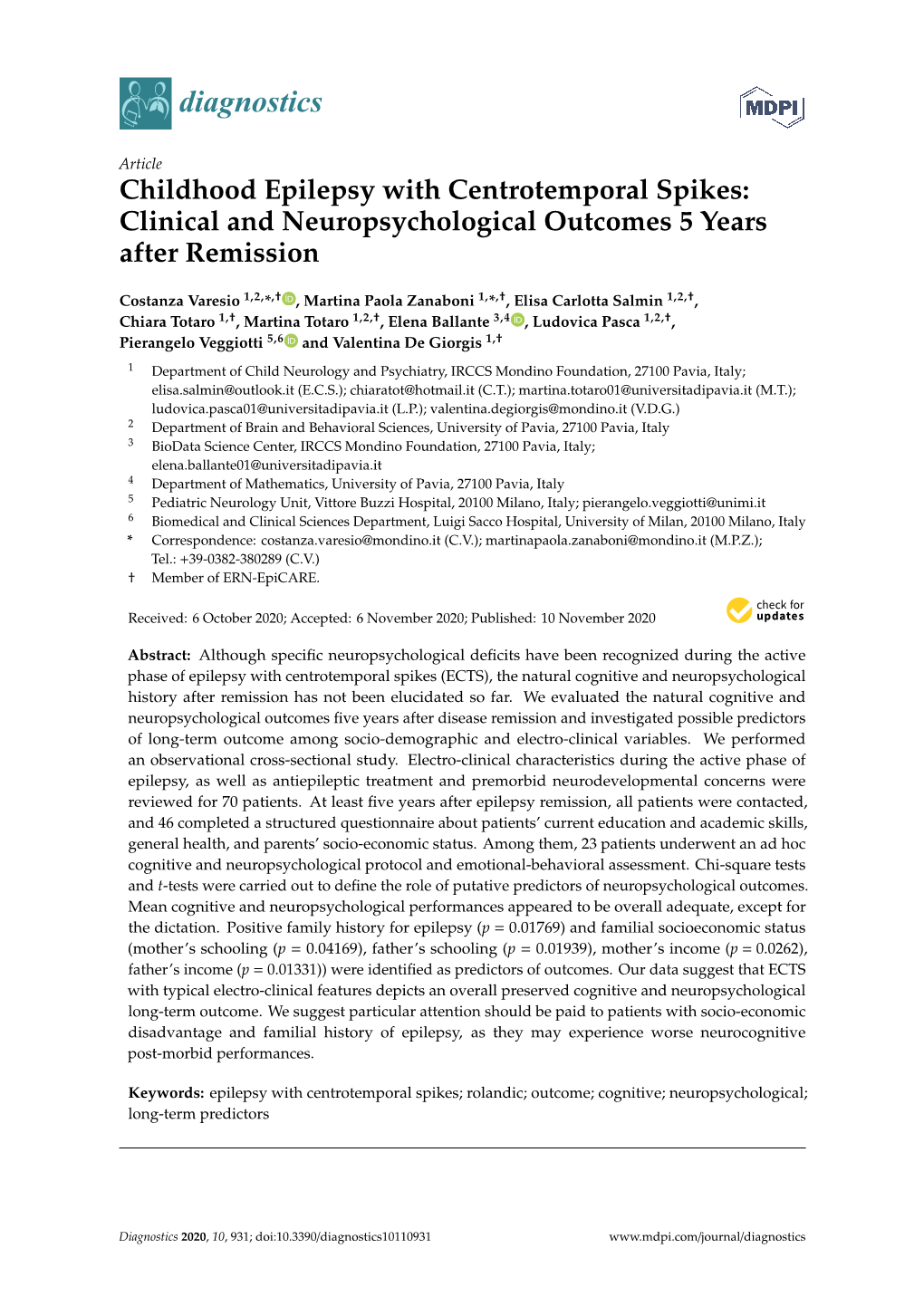 Childhood Epilepsy with Centrotemporal Spikes: Clinical and Neuropsychological Outcomes 5 Years After Remission