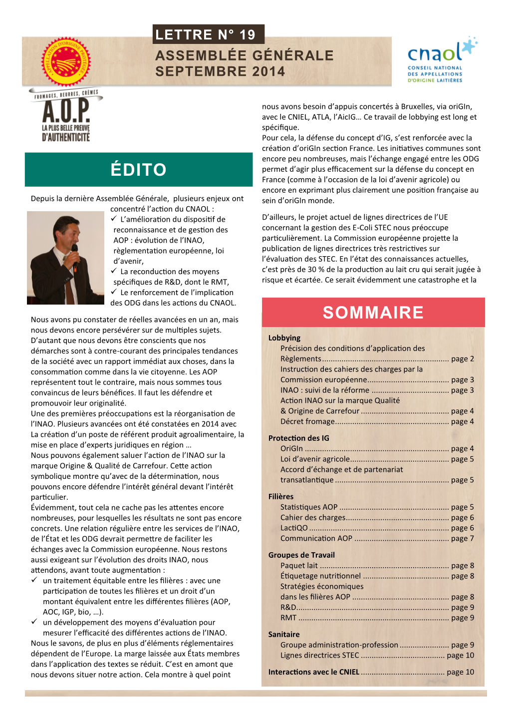 Lettre 19 – Septembre 2014