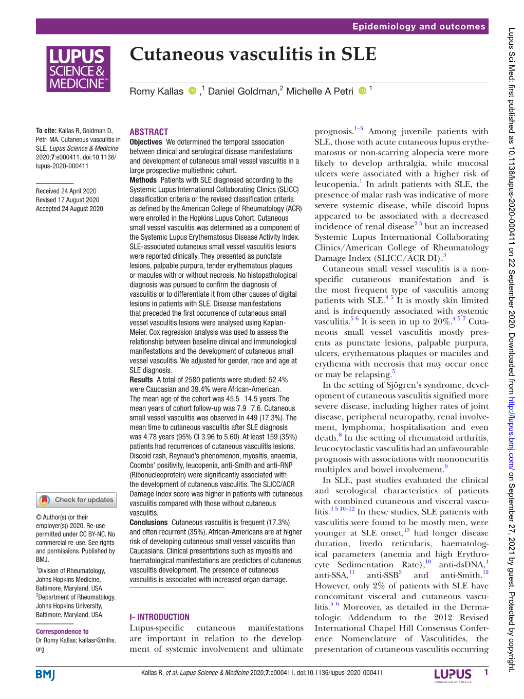 Cutaneous Vasculitis in SLE