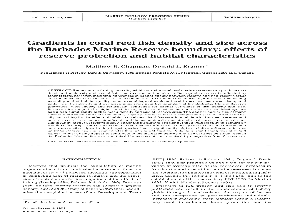 Gradients in Coral Reef Fish Density and Size Across the Barbados Marine Reserve Boundary: Effects of Reserve Protection and Habitat Characteristics