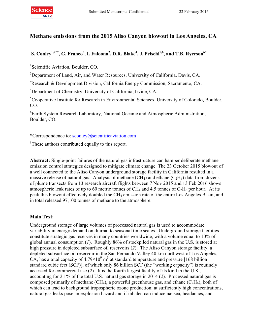 Methane Emissions from the 2015 Aliso Canyon Blowout in Los Angeles, CA