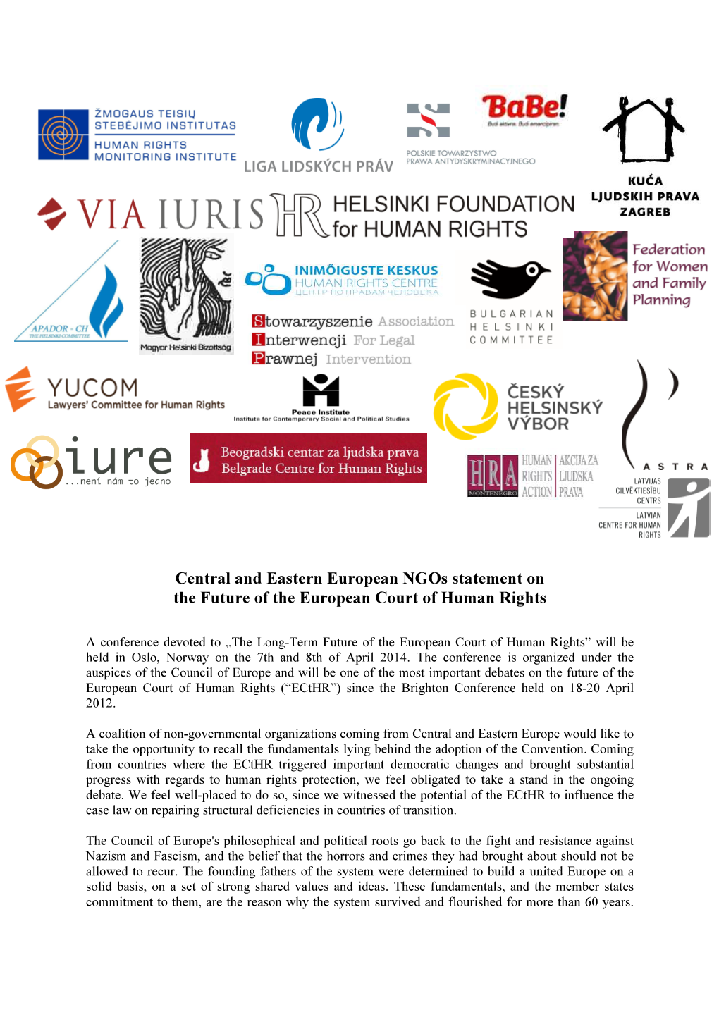 Central and Eastern European Ngos Statement on the Future of the European Court of Human Rights