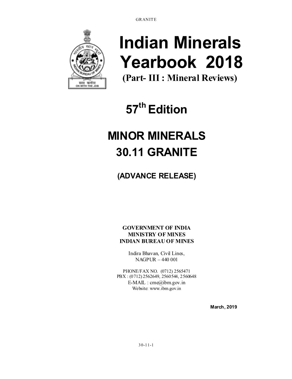 Indian Minerals Yearbook 2018 (Part- III : Mineral Reviews)