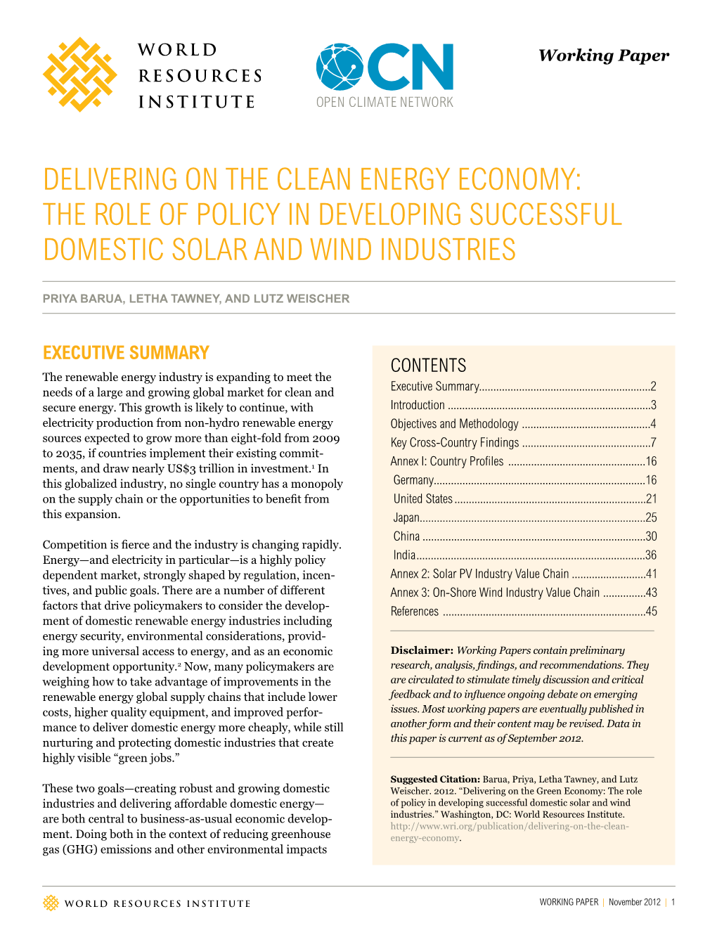 The Role of Policy in Developing Successful Domestic Solar and Wind Industries