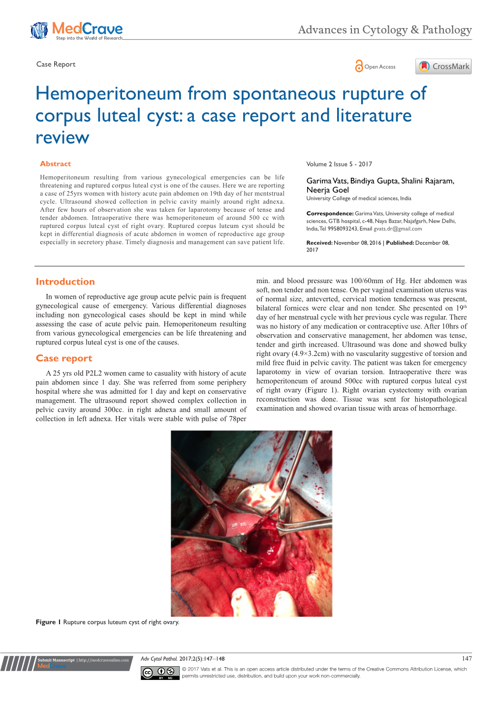 Hemoperitoneum from Spontaneous Rupture of Corpus Luteal Cyst: a Case Report and Literature Review