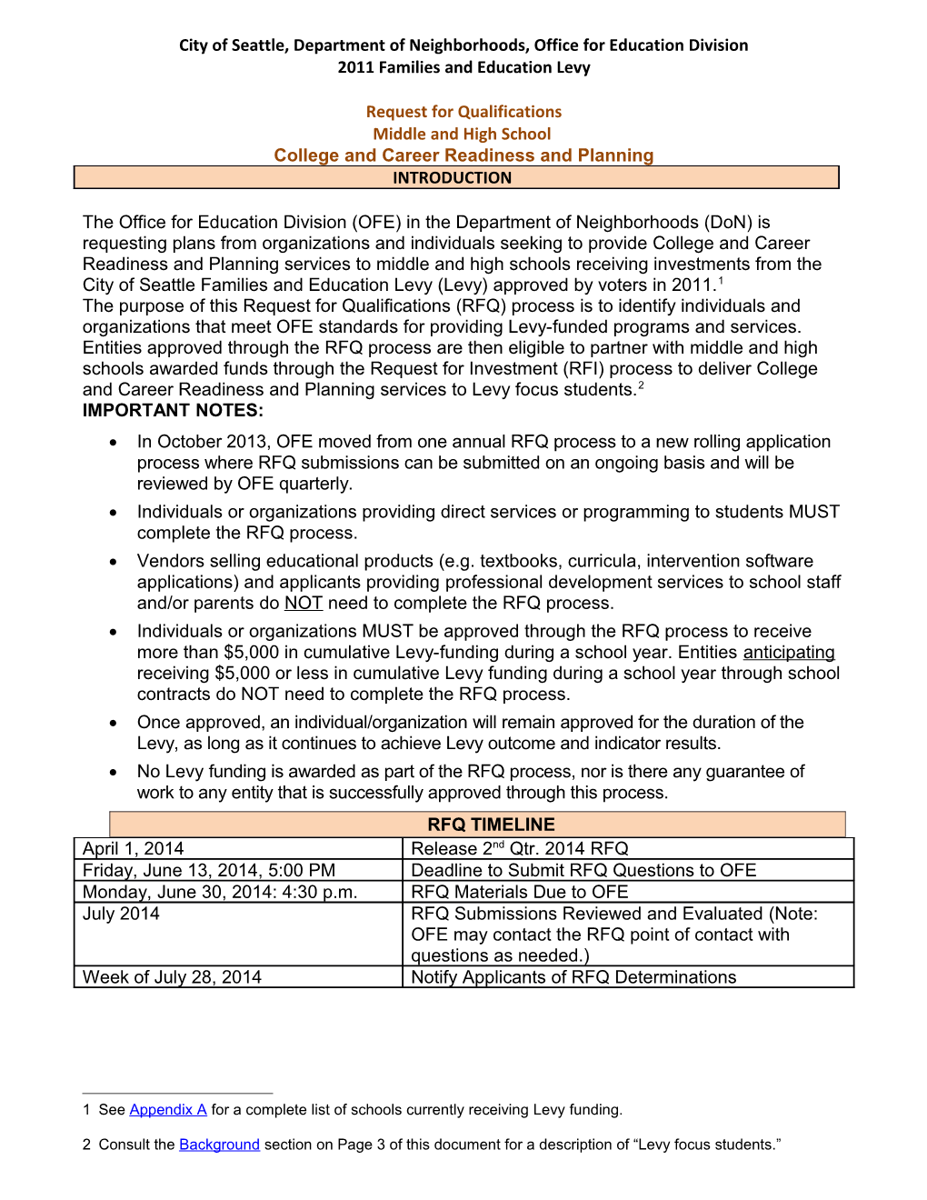 City of Seattle 2011 Families and Education Levy