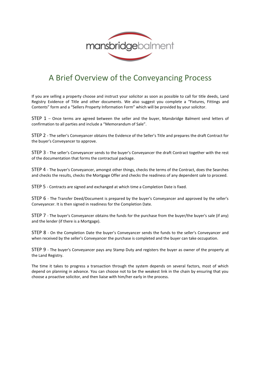 A Brief Overview of the Conveyancing Process