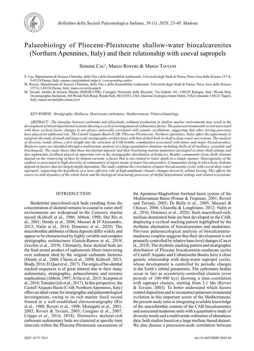 Palaeobiology of Pliocene-Pleistocene Shallow-Water Biocalcarenites (Northern Apennines, Italy) and Their Relationship with Coeval Sapropels