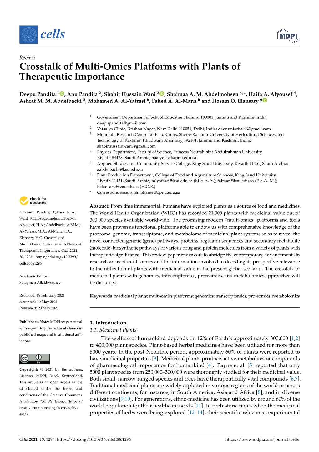 Crosstalk of Multi-Omics Platforms with Plants Oftherapeutic Importance