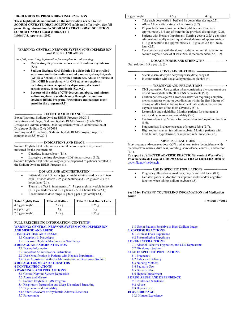 Label for SODIUM OXYBATE Oral Solution