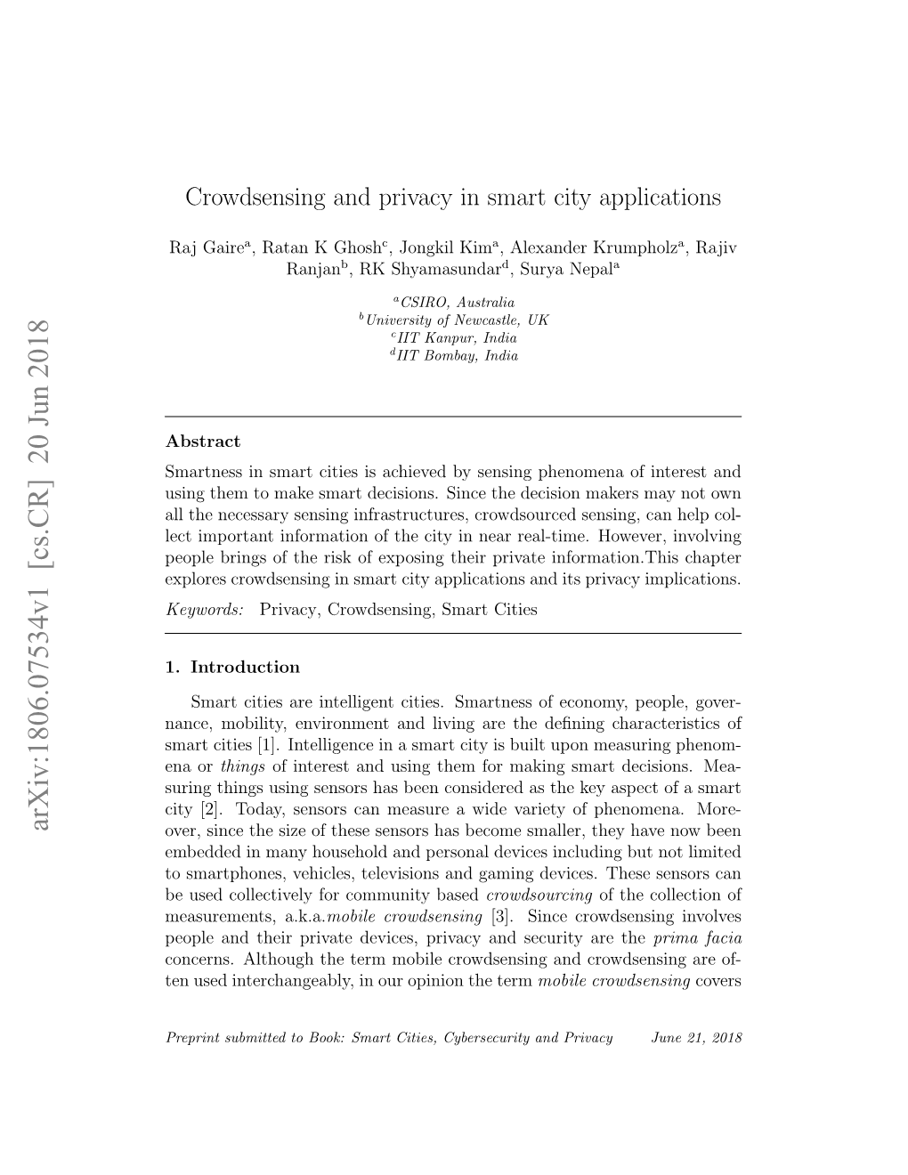 Crowdsensing and Privacy in Smart City Applications