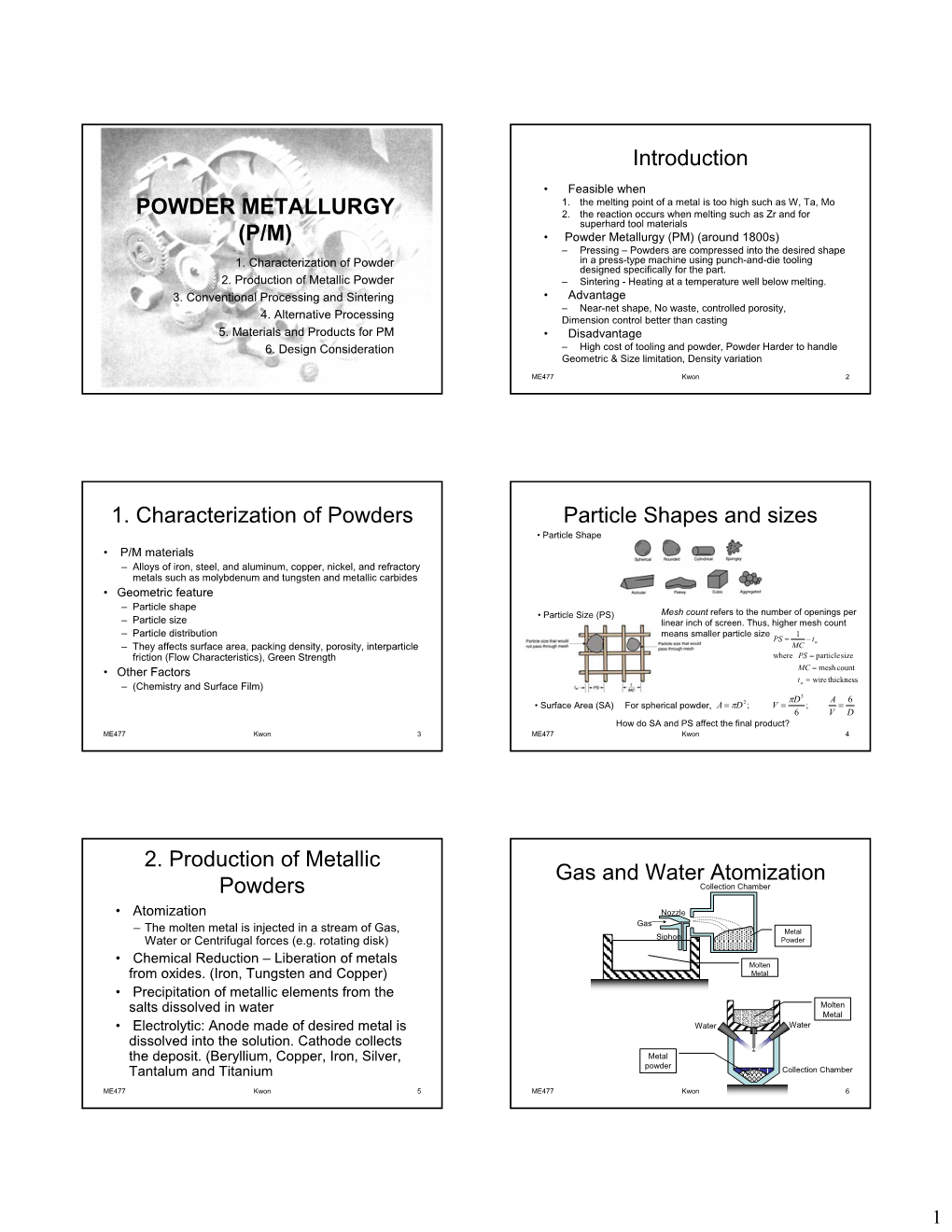 POWDER METALLURGY (P/M) Introduction 1. Characterization Of