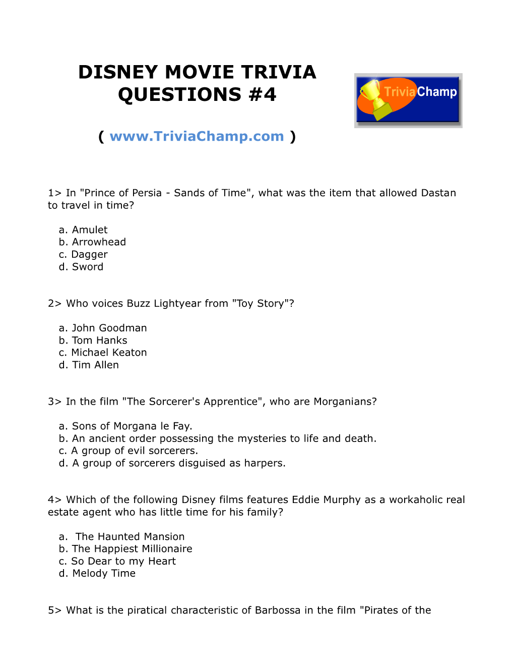 Disney Movie Trivia Questions #4