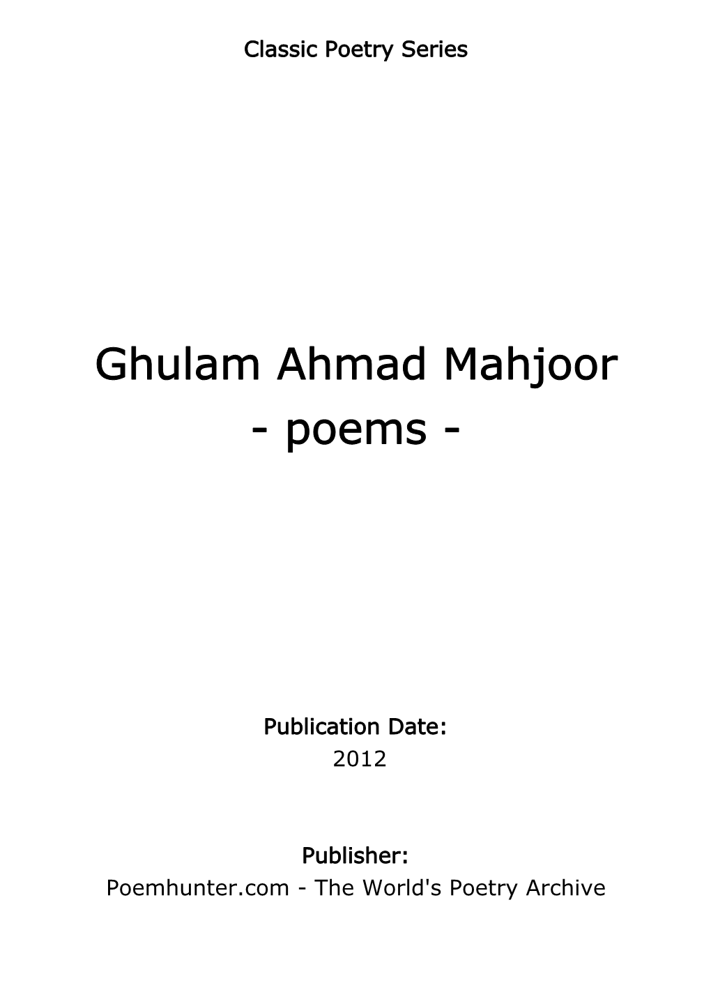 Ghulam Ahmad Mahjoor - Poems