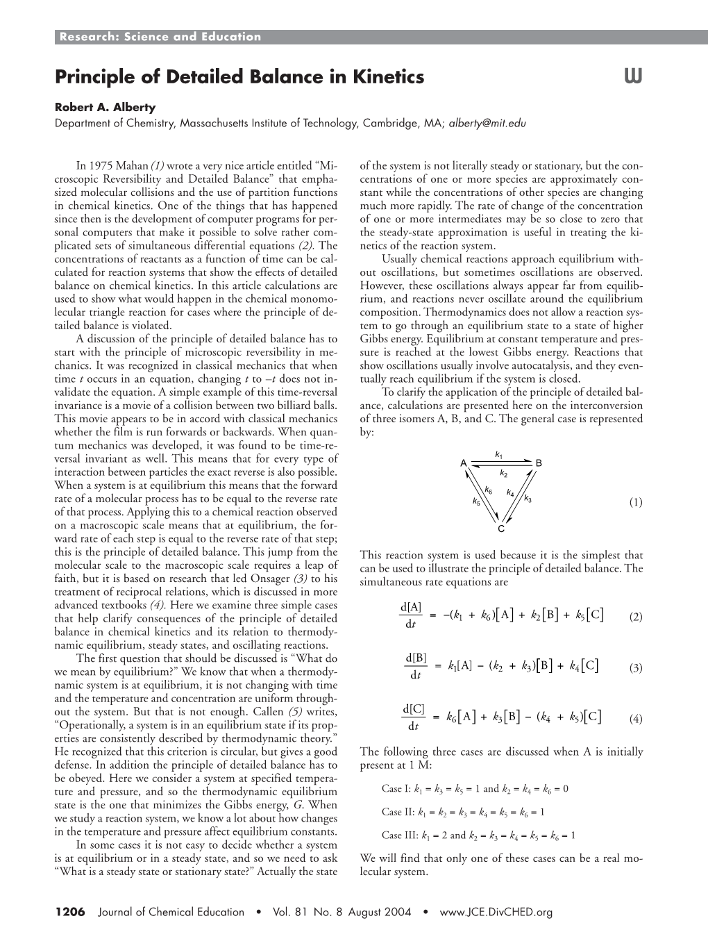 Principle of Detailed Balance in Kinetics W