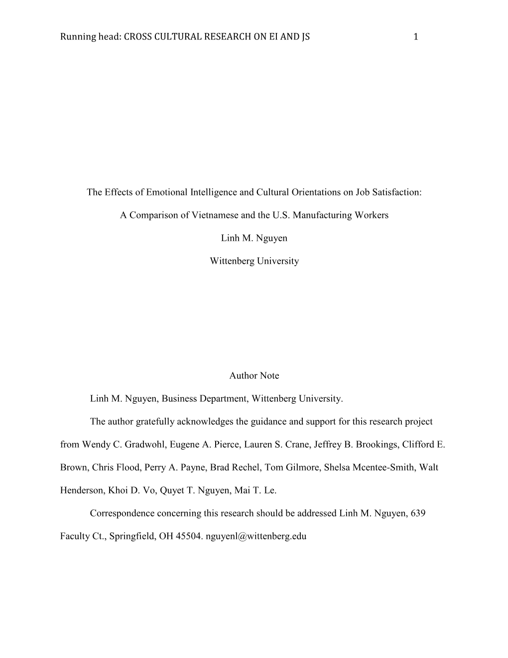 The Effects of Emotional Intelligence and Cultural Orientations on Job Satisfaction