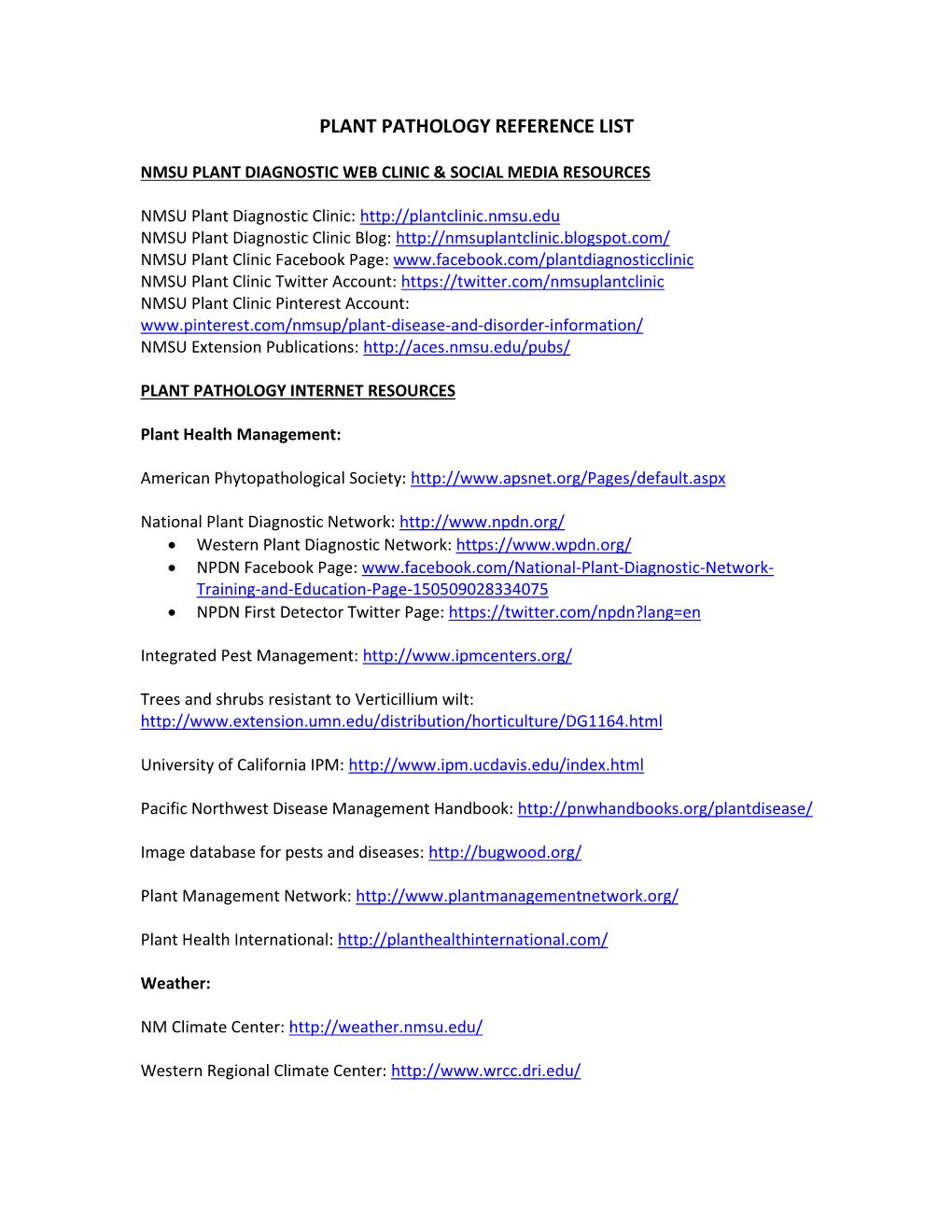 Plant Pathology Reference Material