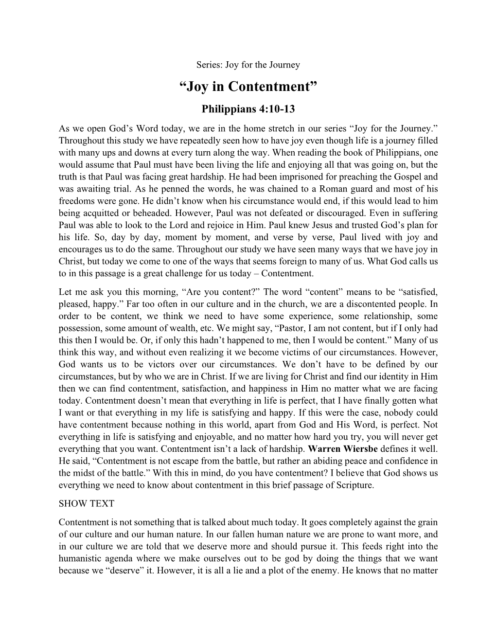 “Joy in Contentment”