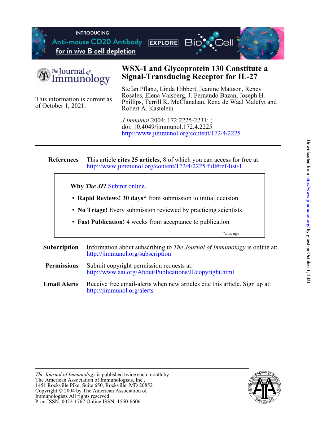 Signal-Transducing Receptor for IL-27 WSX-1 and Glycoprotein 130 Constitute A