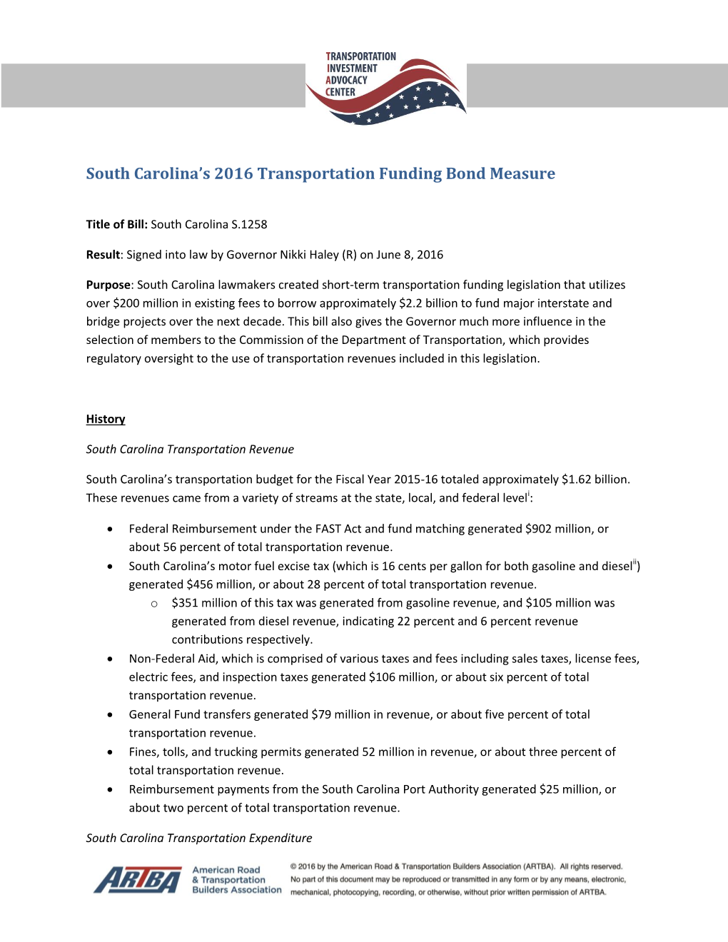 South Carolina's 2016 Transportation Funding Bond Measure