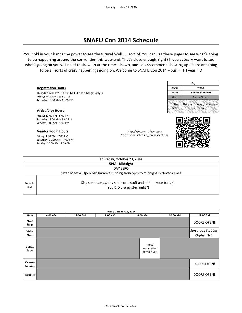 SNAFU Con 2014 Schedule