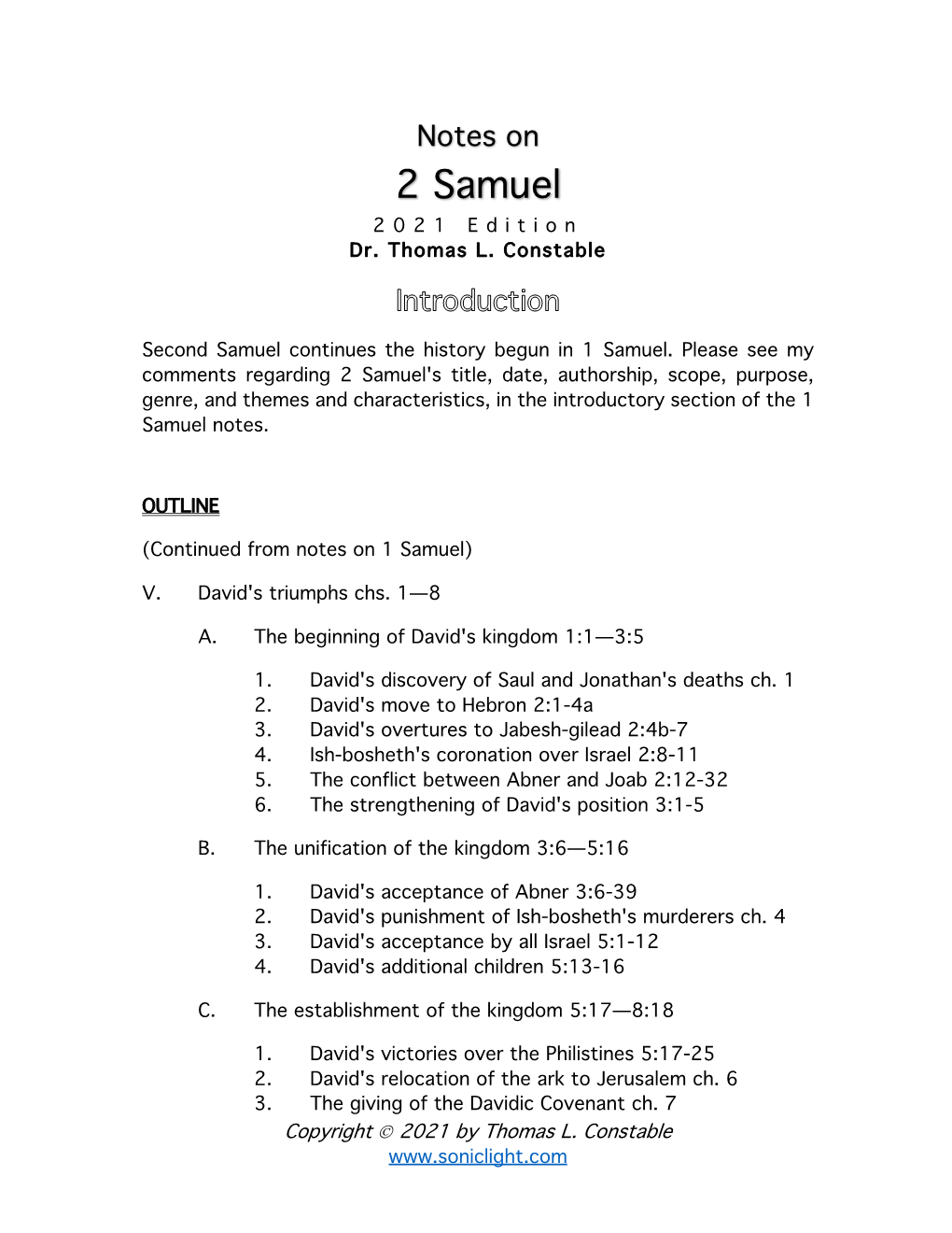 Notes on 2 Samuel 202 1 Edition Dr