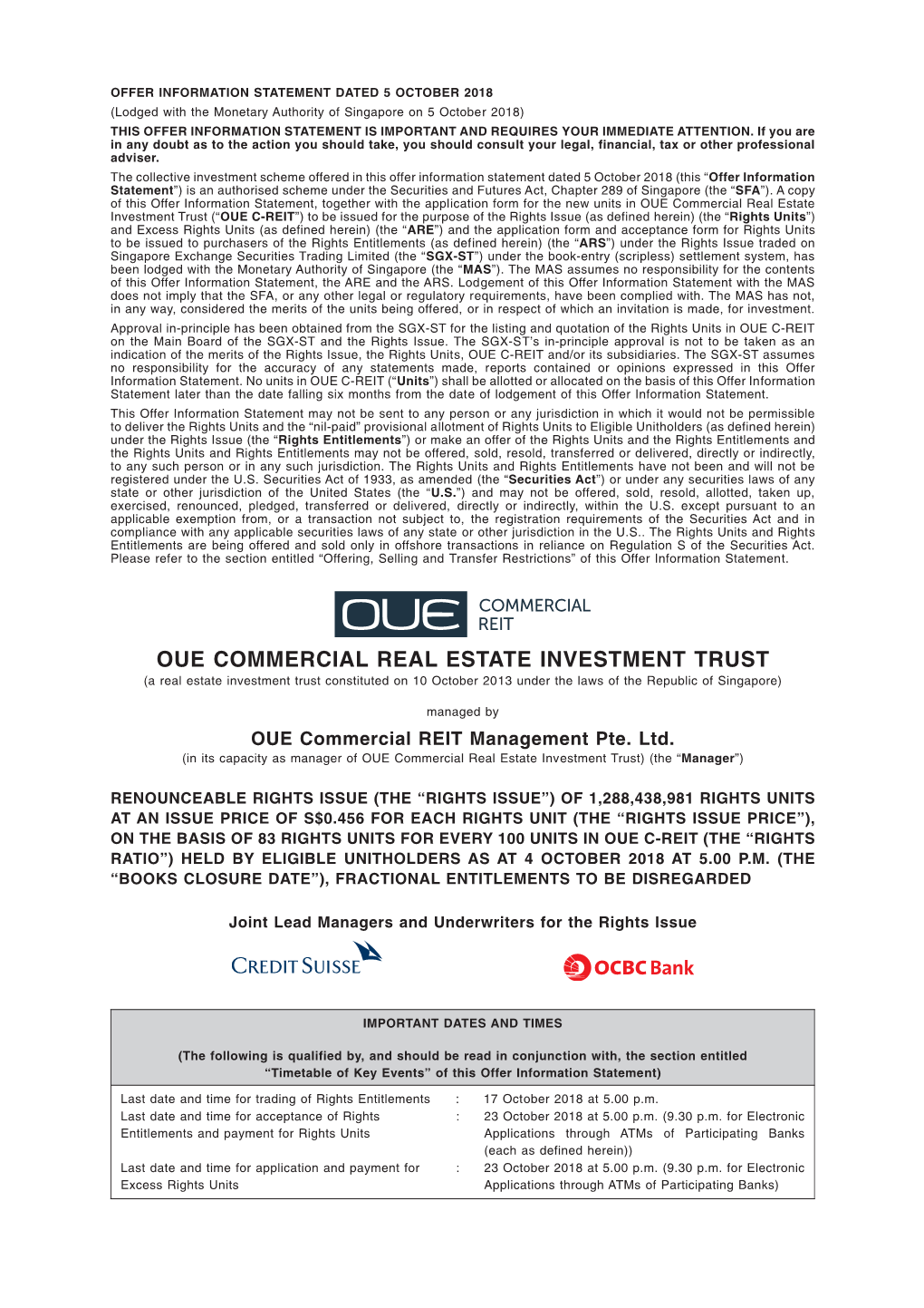 Oue Commercial Real Estate Investment Trust