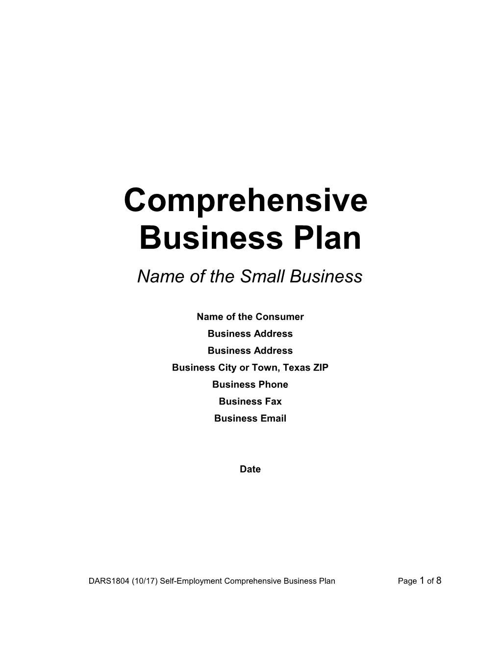 DARS1804 Self-Employment Comprehensive Business Plan