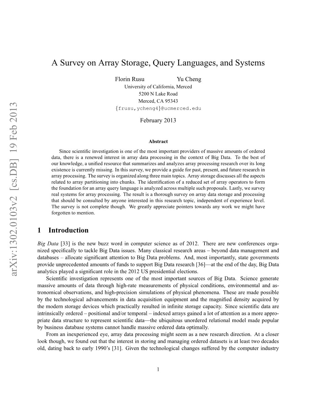 A Survey on Array Storage, Query Languages, and Systems