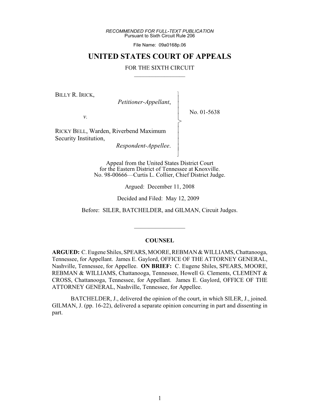 United States Court of Appeals for the Sixth Circuit ______