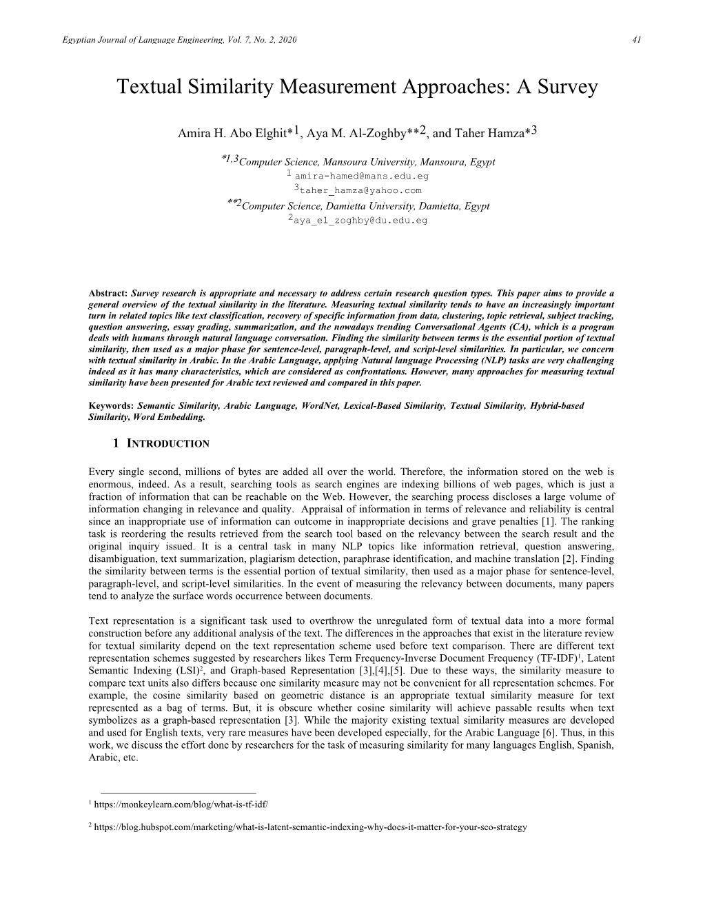 Textual Similarity Measurement Approaches: a Survey