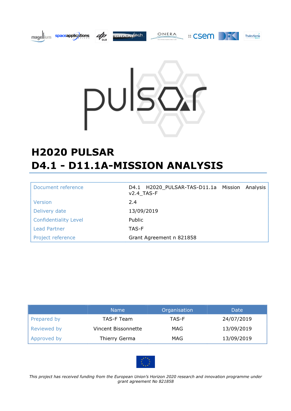 H2020 Pulsar D4.1 - D11.1A-Mission Analysis