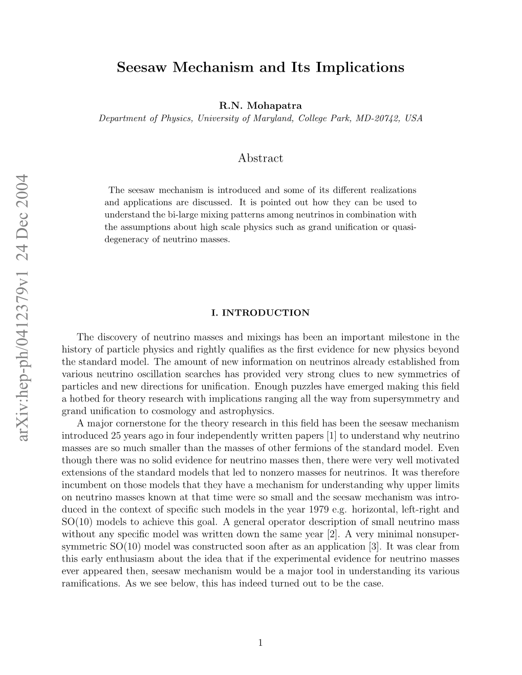 Seesaw Mechanism and Its Implications