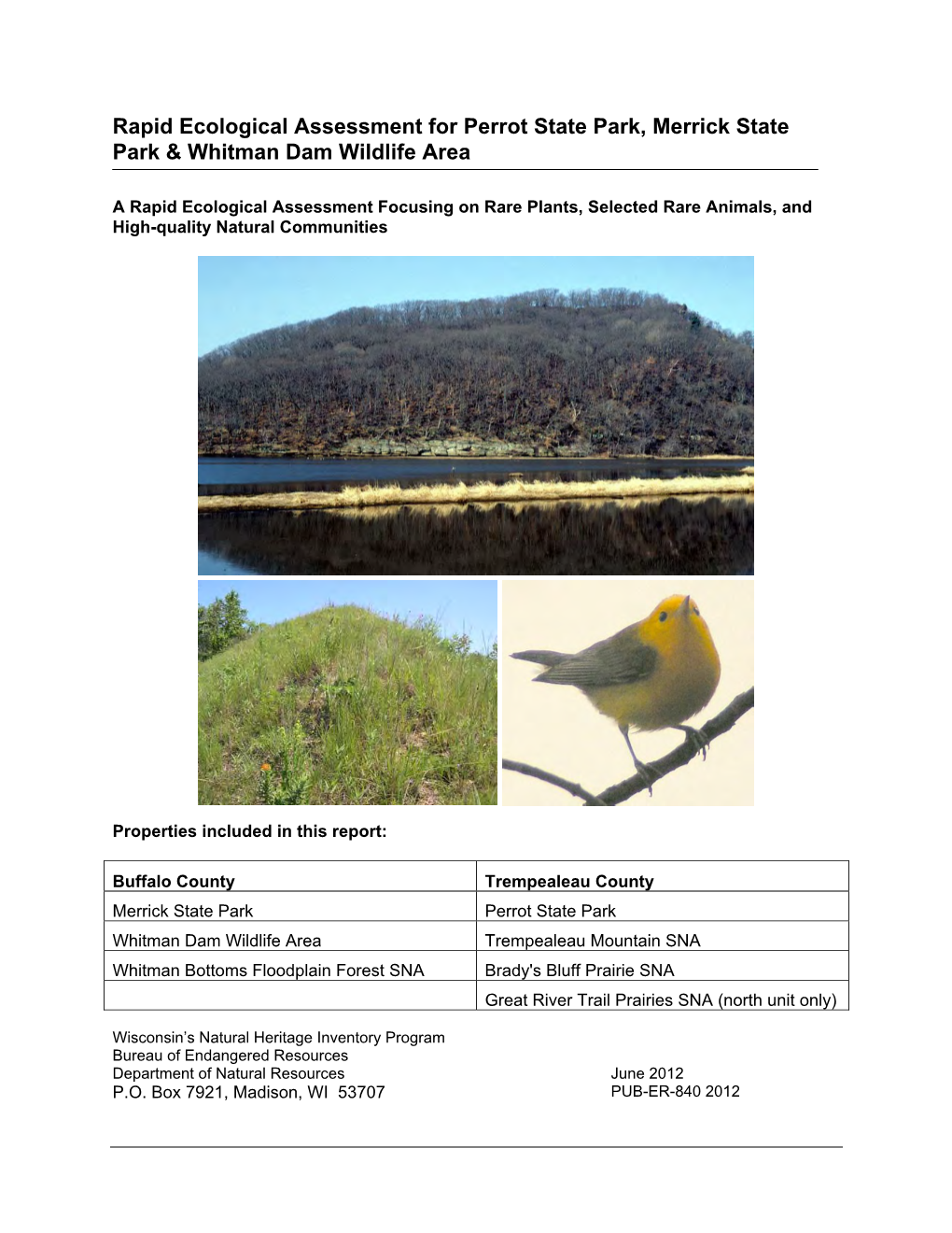 Rapid Ecological Assessment for Perrot State Park, Merrick State Park & Whitman Dam Wildlife Area