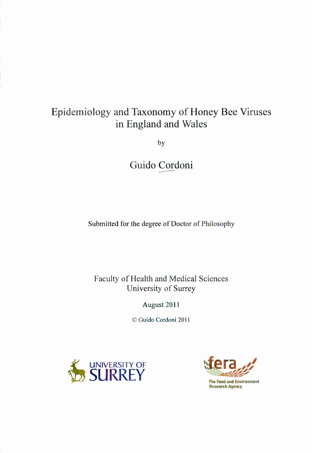 H SURREY the Food and Environment Research Agency Proquest Number: U583701