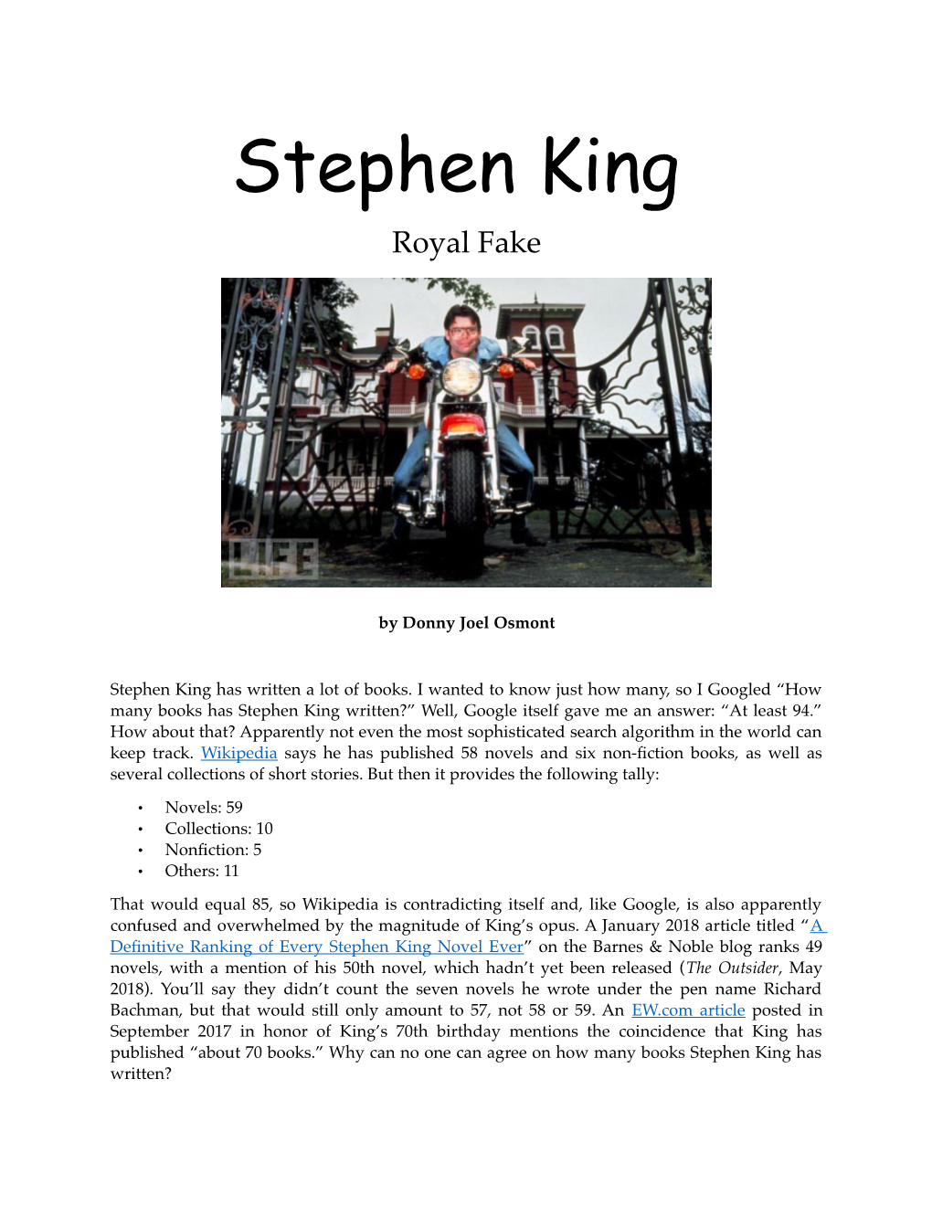 Stephen King Royal Fake